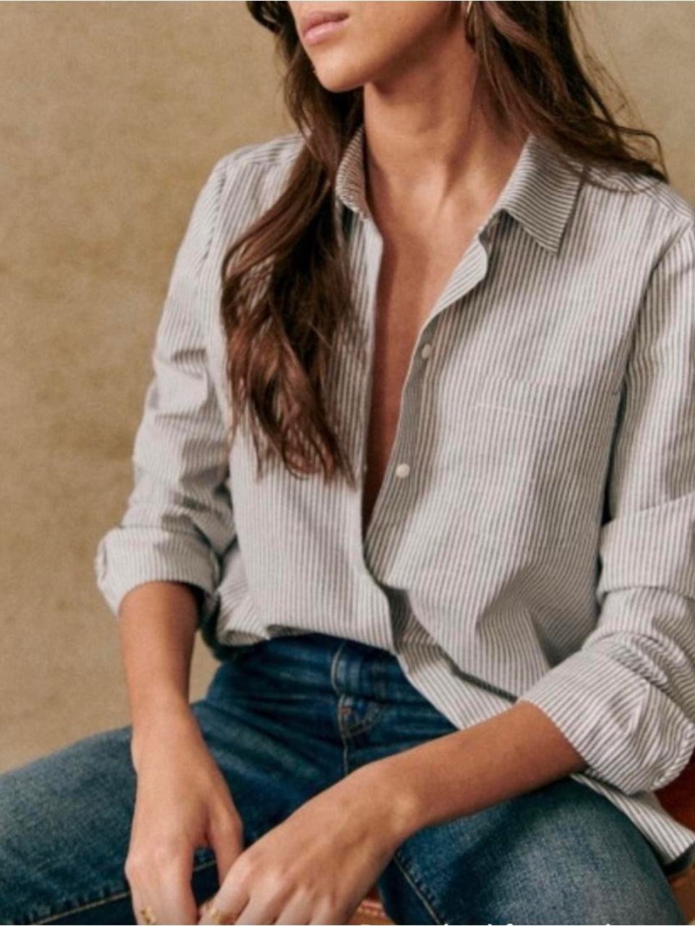 Sezane Tomboy Blue Ecru Striped Button Down Shirt 40